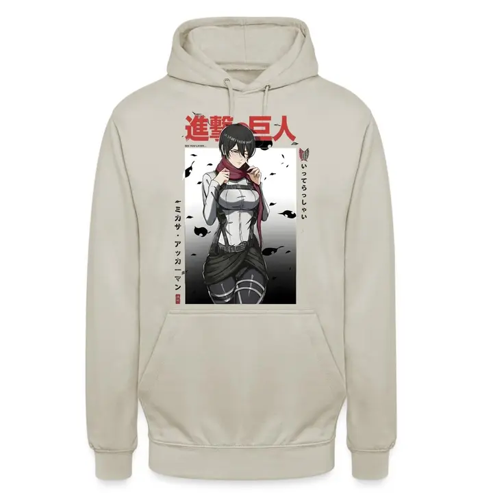 Sudadera con capucha Mikasa Ackerman (Unibly) — piedra natural, talla