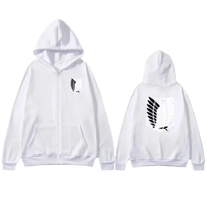 Sudadera con cremallera y capucha Attack on Titan — blanco, talla