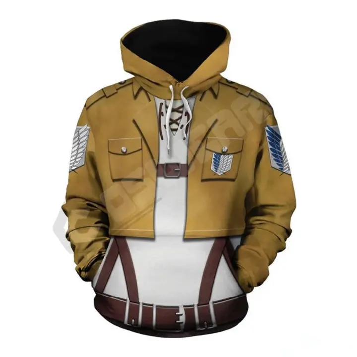 Sudadera con cremallera y estampado 3D de Attack on Titan, beige (4XL)