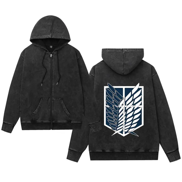 Sudadera cremallera Attack on Titan efecto lavado — diseño 1, talla