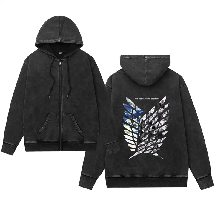 Sudadera cremallera Attack on Titan efecto lavado — diseño 3, talla