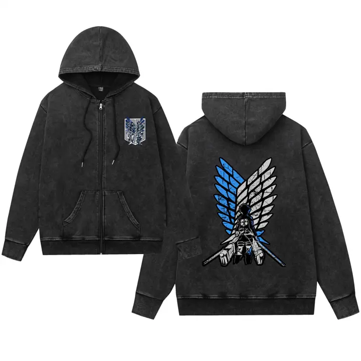 Sudadera cremallera Attack on Titan efecto lavado — diseño 4, talla
