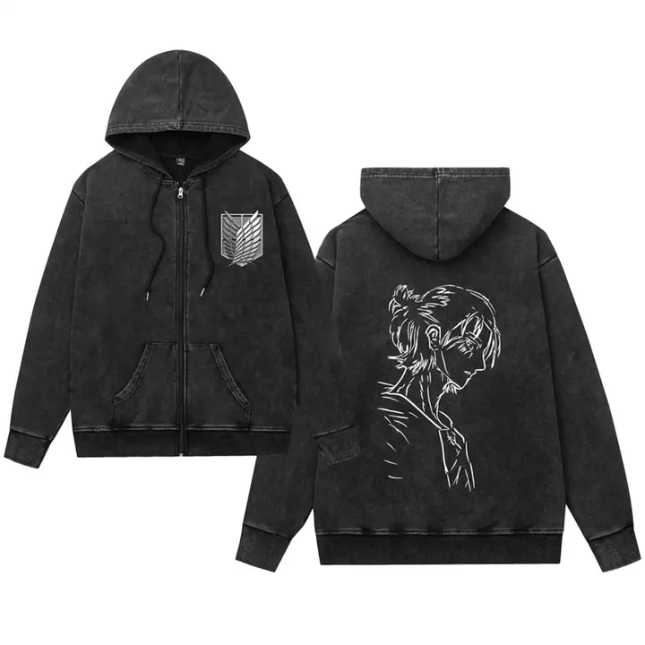 Sudadera cremallera Attack on Titan efecto lavado — diseño 5, talla