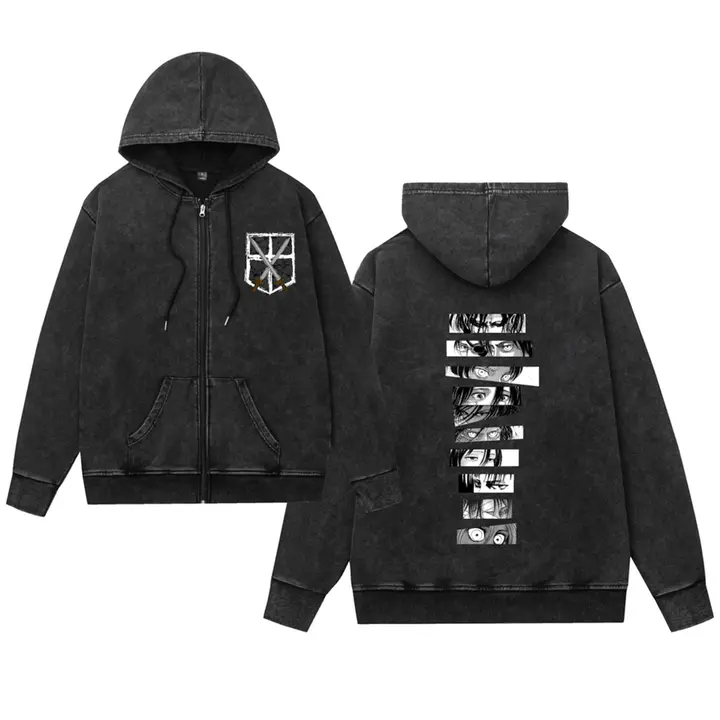 Sudadera cremallera Attack on Titan efecto lavado — diseño 8, talla