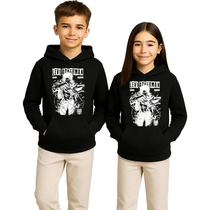 Sudadera infantil con capucha Levi Ackerman estilo anime (Unibly) — negro