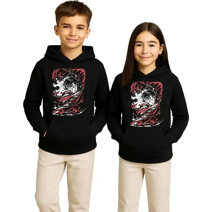 Sudadera infantil con capucha Levi «Ilustración» (Unibly) — negro