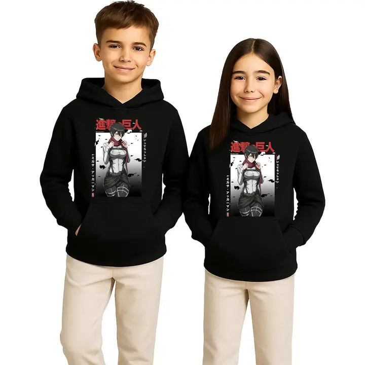 Sudadera infantil con capucha Mikasa Ackerman (Unibly) — negro
