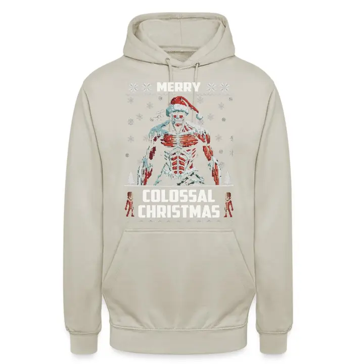 Sudadera «Merry Colossal Christmas» con capucha — piedra natural, talla