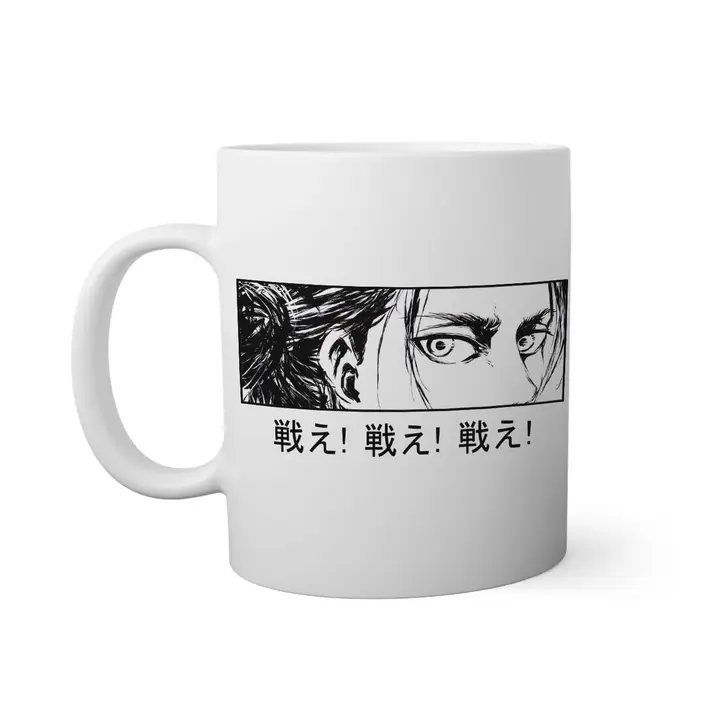 Taza blanca Eren Jaeger «Tatakae», 330 ml (BroiderStudio)