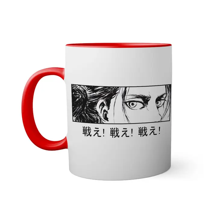 Taza Eren Jaeger «Tatakae» con interior y asa rojos, 330 ml