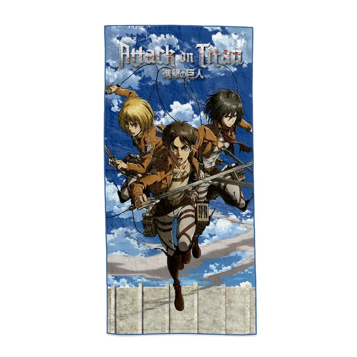 Toalla de playa Eren, Mikasa y Armin 150 x 75 cm (Sakami)